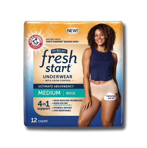 FitRight Fresh Start Incontinence Underwear, Beige, Medium (bag of 12)