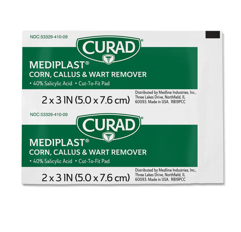CURAD Mediplast Corn, Callus and Wart Remover Pads, 2" x 3" (box of 25)