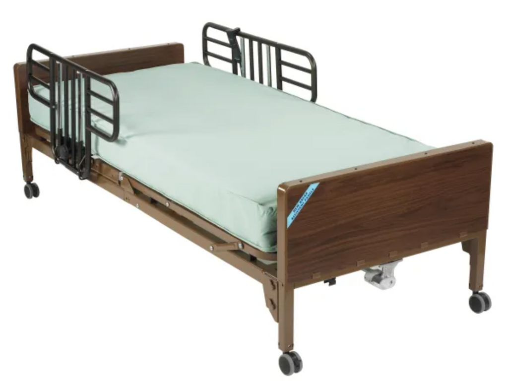 Delta Ultra Light Full Electric Low Hospital Bed with Half Rails and Therapeutic Support Mattress