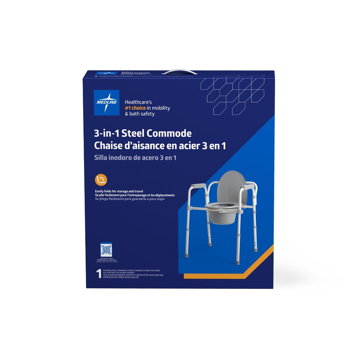 Steel 3-in-1 Folding Commode with Adjustable Height