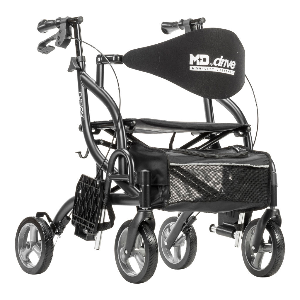 MD by Drive Fusion 2 in 1 Rollator/Transport Chair, Black