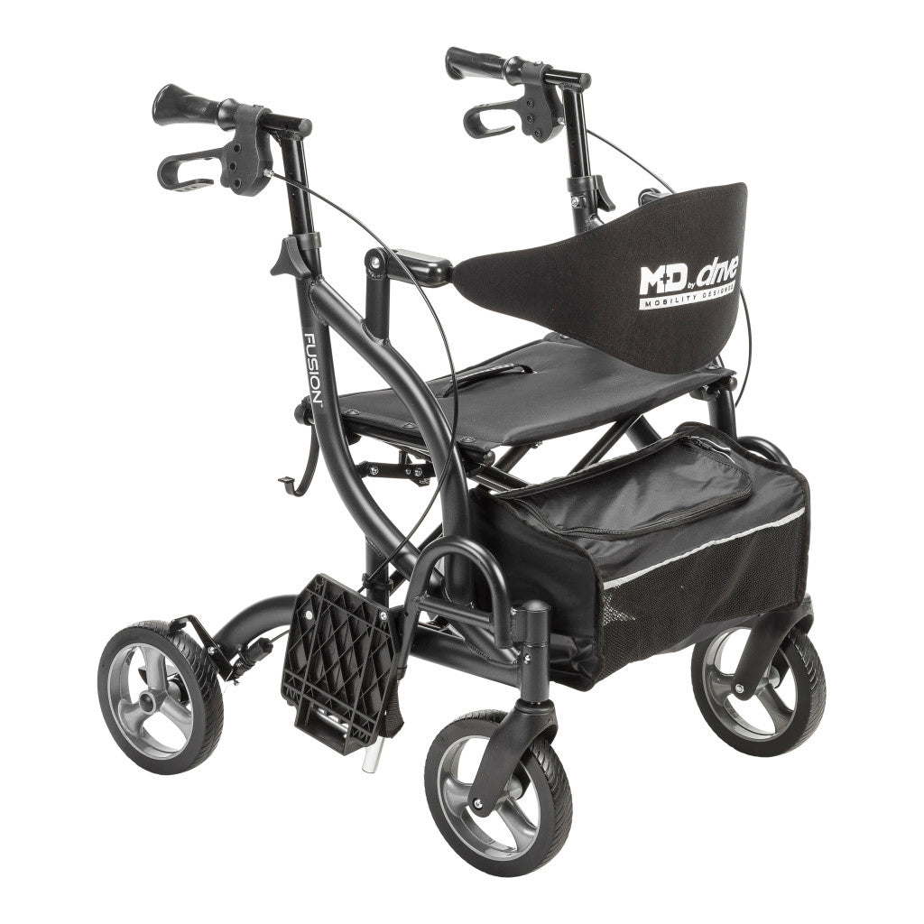 MD by Drive Fusion 2 in 1 Rollator/Transport Chair, Black