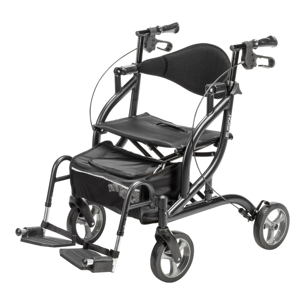 MD by Drive Fusion 2 in 1 Rollator/Transport Chair, Black