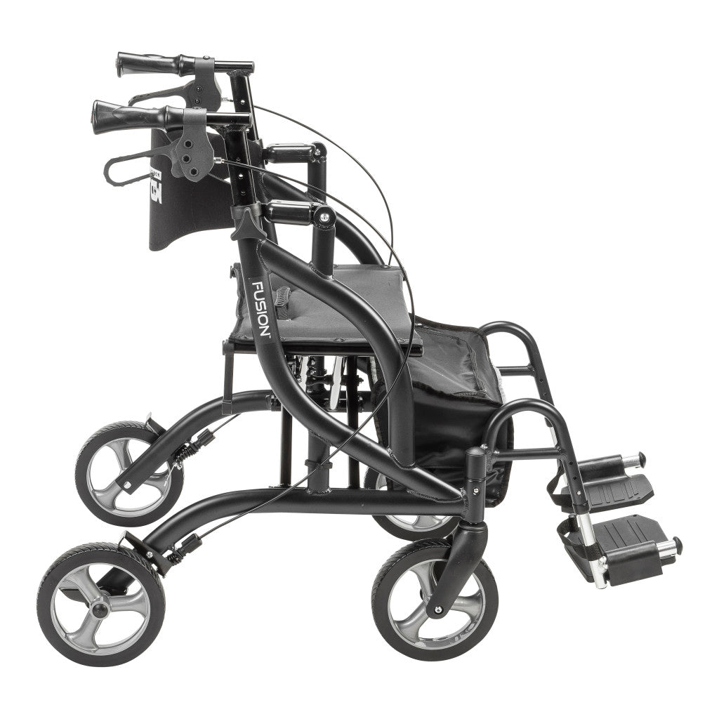 MD by Drive Fusion 2 in 1 Rollator/Transport Chair, Black
