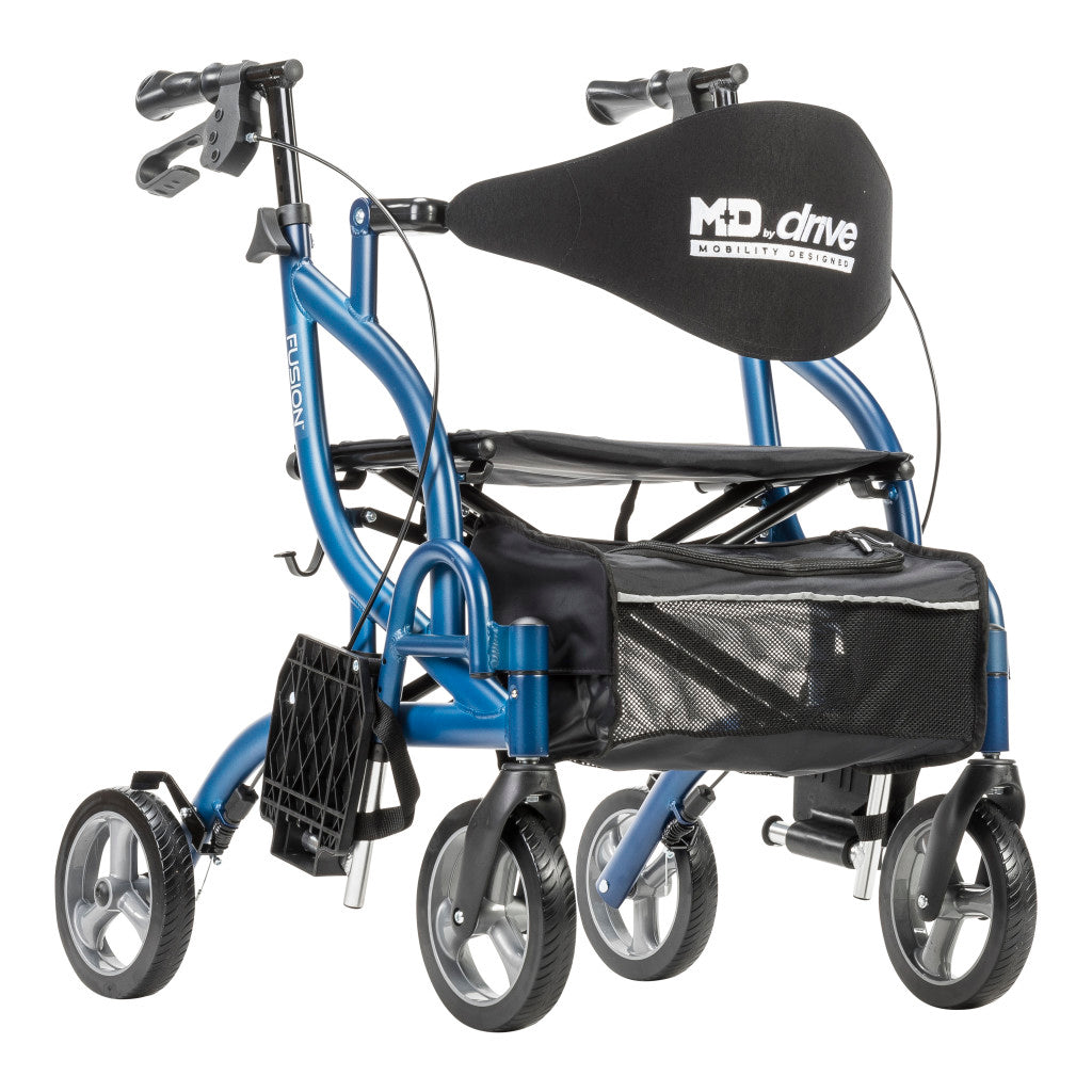 MD by Drive Fusion 2 in 1 Rollator/Transport Chair, Blue