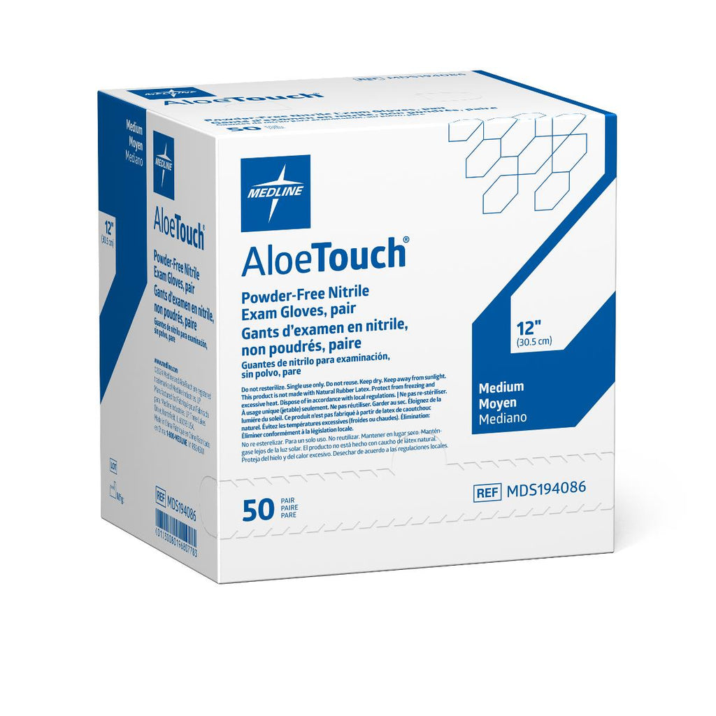 AloeTouch 12" Powder-Free Nitrile Exam Gloves, Sterile Pairs, Medium (case of 200)