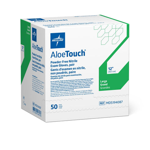 AloeTouch 12" Powder-Free Nitrile Exam Gloves, Sterile Pairs, Large (case of 200)