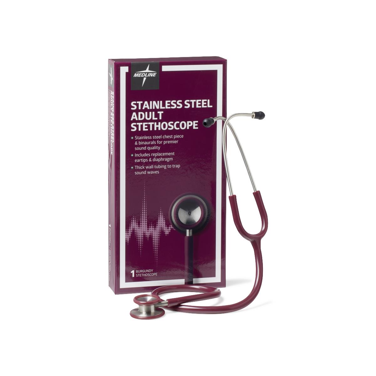 Adult Stainless Steel Stethoscope, Burgundy