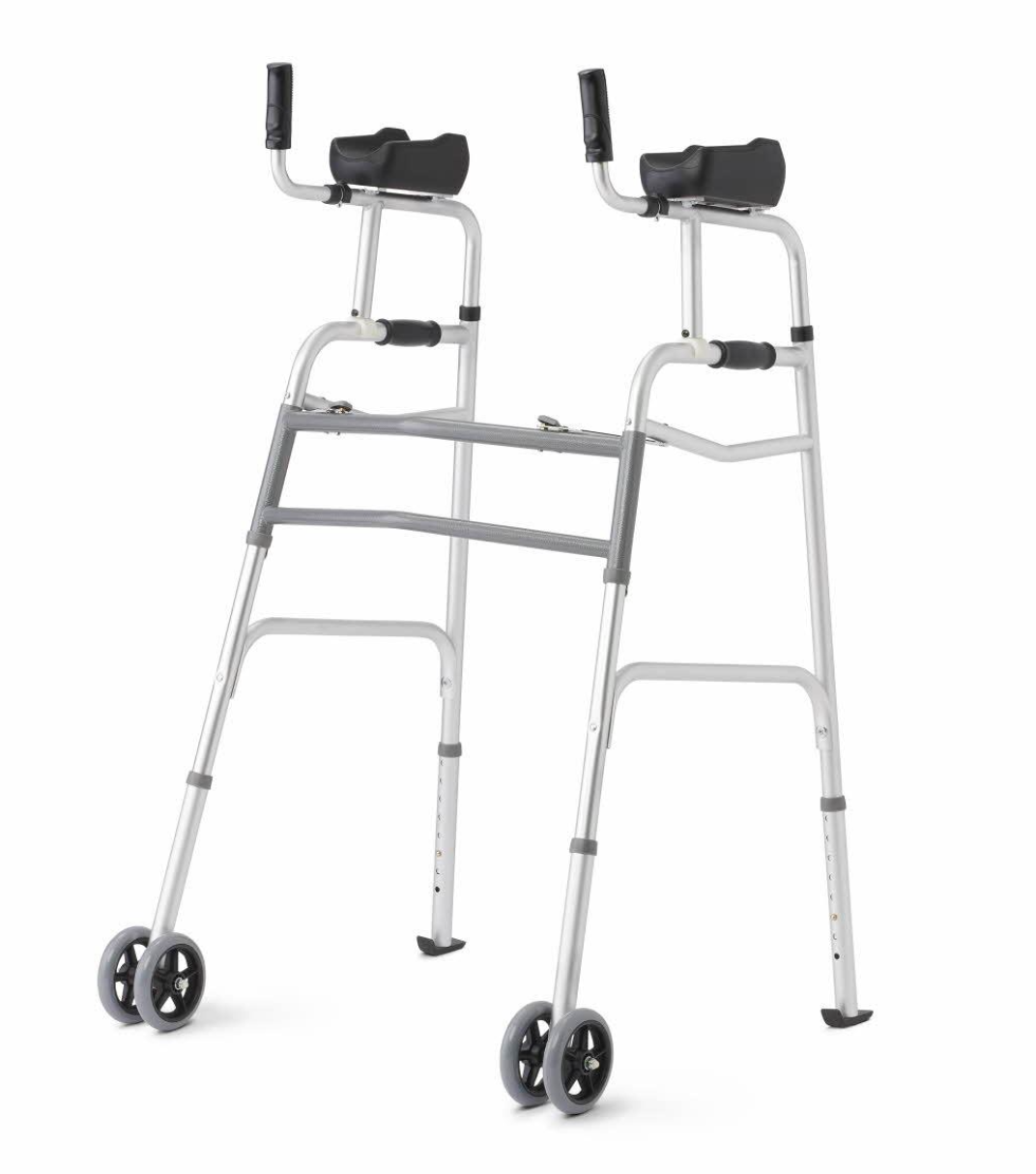 Aluminum Upright Folding Walker with 5" Wheels, Gray