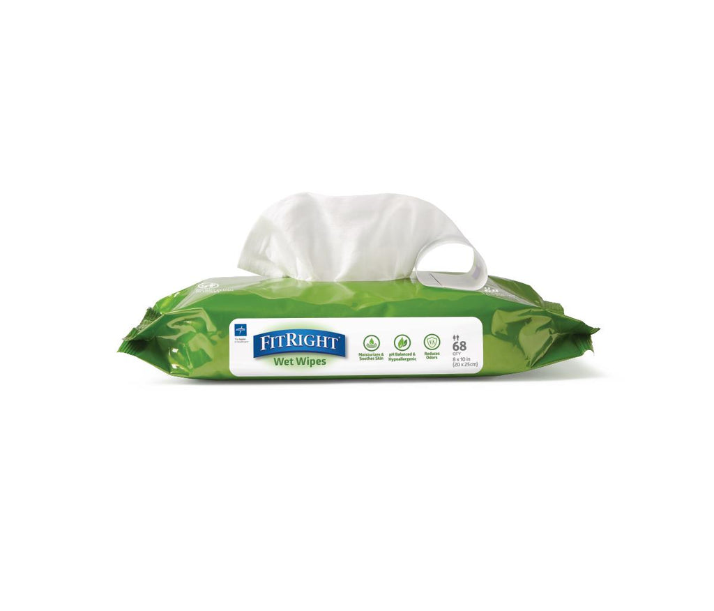FitRight Aloe Scented Wet Wipes, 8" x 10", Peel and Reseal Pack (pack of 68)