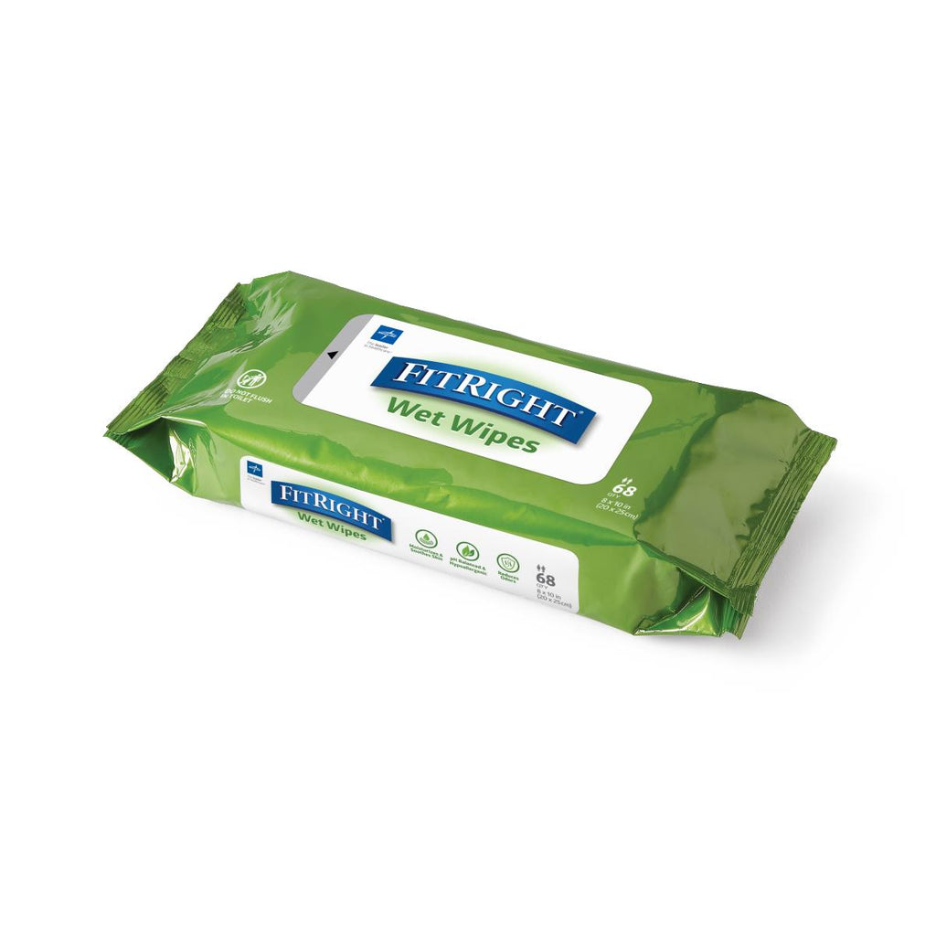 FitRight Aloe Scented Wet Wipes, 8" x 10", Peel and Reseal Pack (pack of 68)