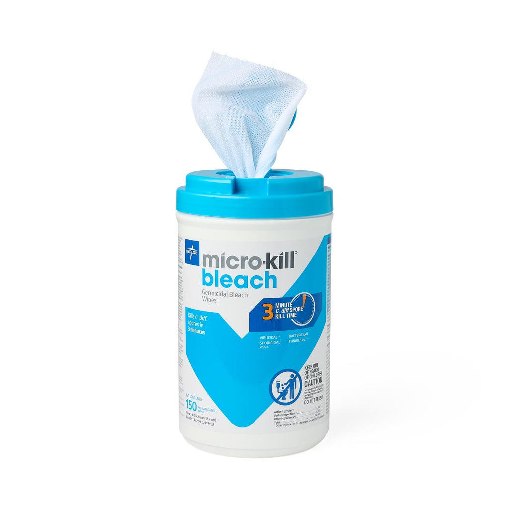 Micro-Kill Bleach Germicidal Bleach Wipes, 7" x 8", 150 count (case of 8)