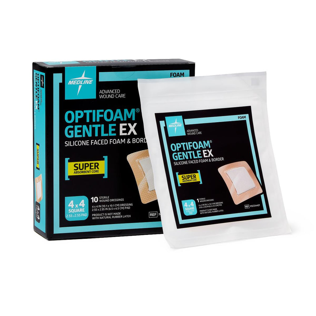 Optifoam Gentle EX Bordered Foam Dressing, 4" x 4" (case of 100)