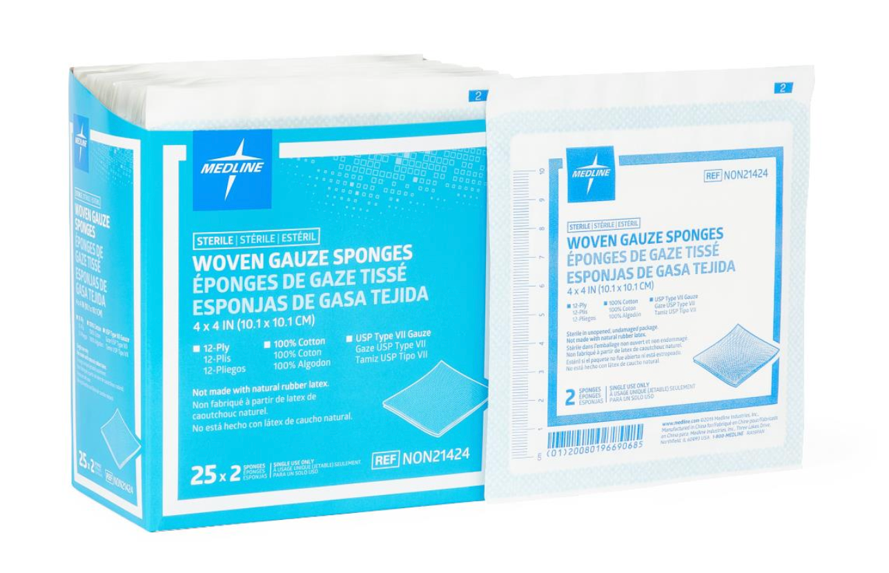 Woven Sterile Gauze Sponges, 4" x 4" (case of 1200)