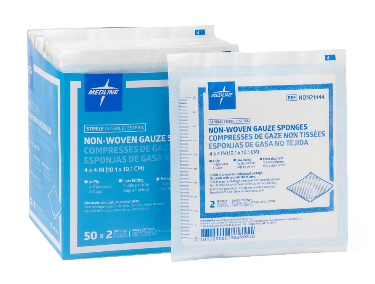 Gauze Sterile Nonwoven 4-Ply Sponges, 4" x 4" (case of 1200)