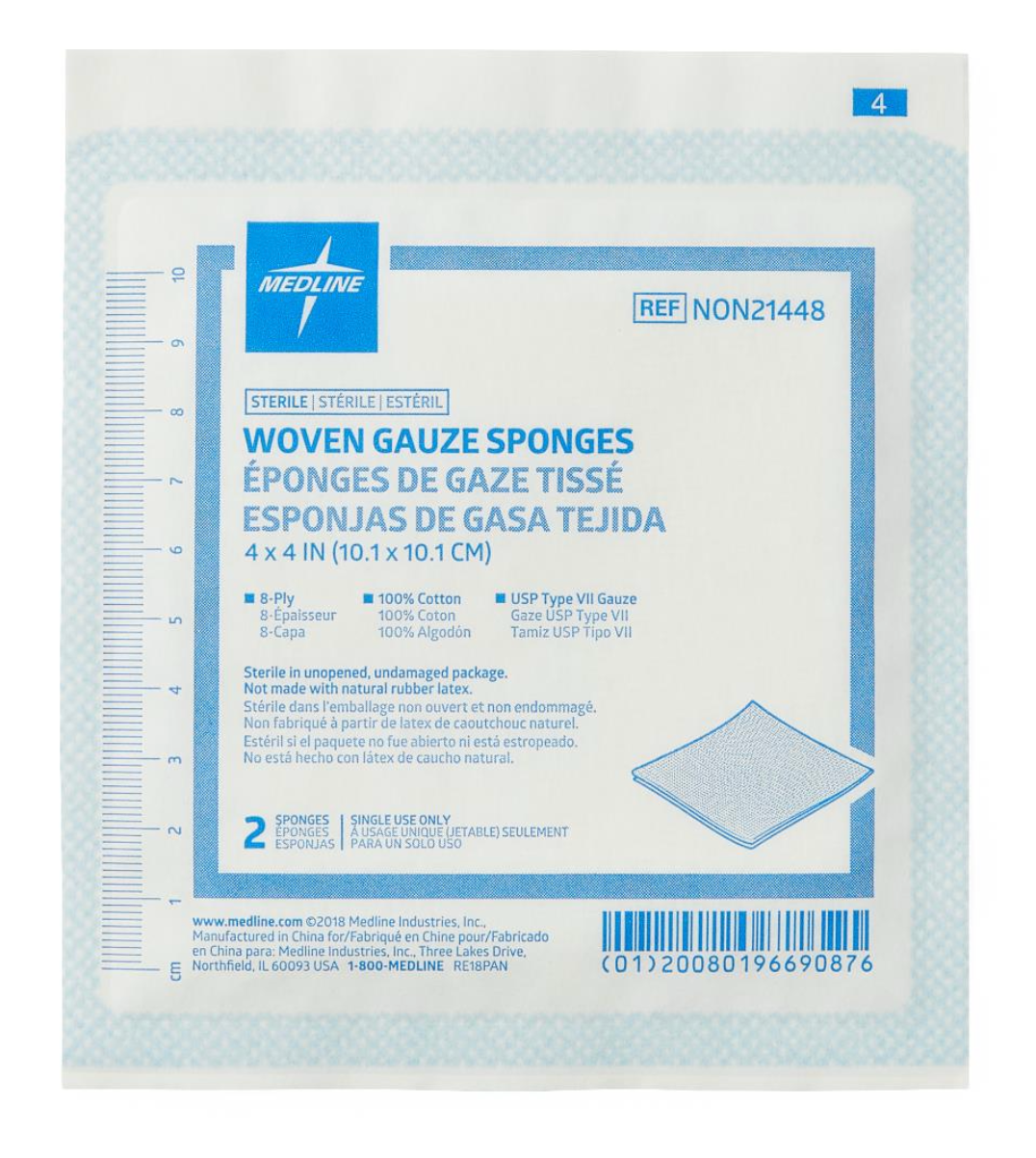 Woven Sterile Gauze Sponges, 4" x 4" (case of 1200)