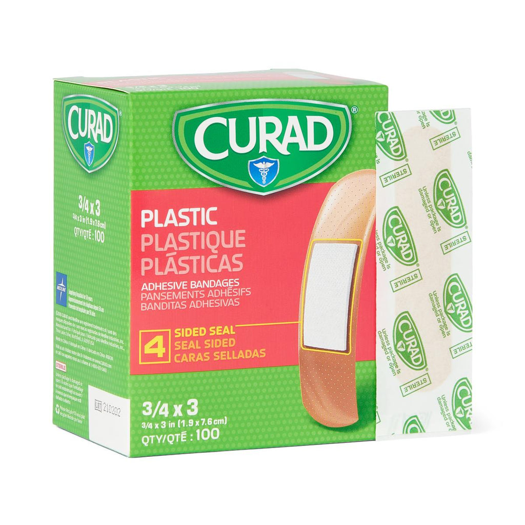CURAD Plastic Adhesive Bandage, 3/4" x 3" (box of 100)