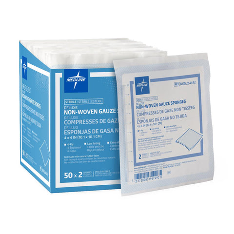 Deluxe 4-Ply Sterile Nonwoven Gauze Sponge, 4" x 4" (case of 1200)