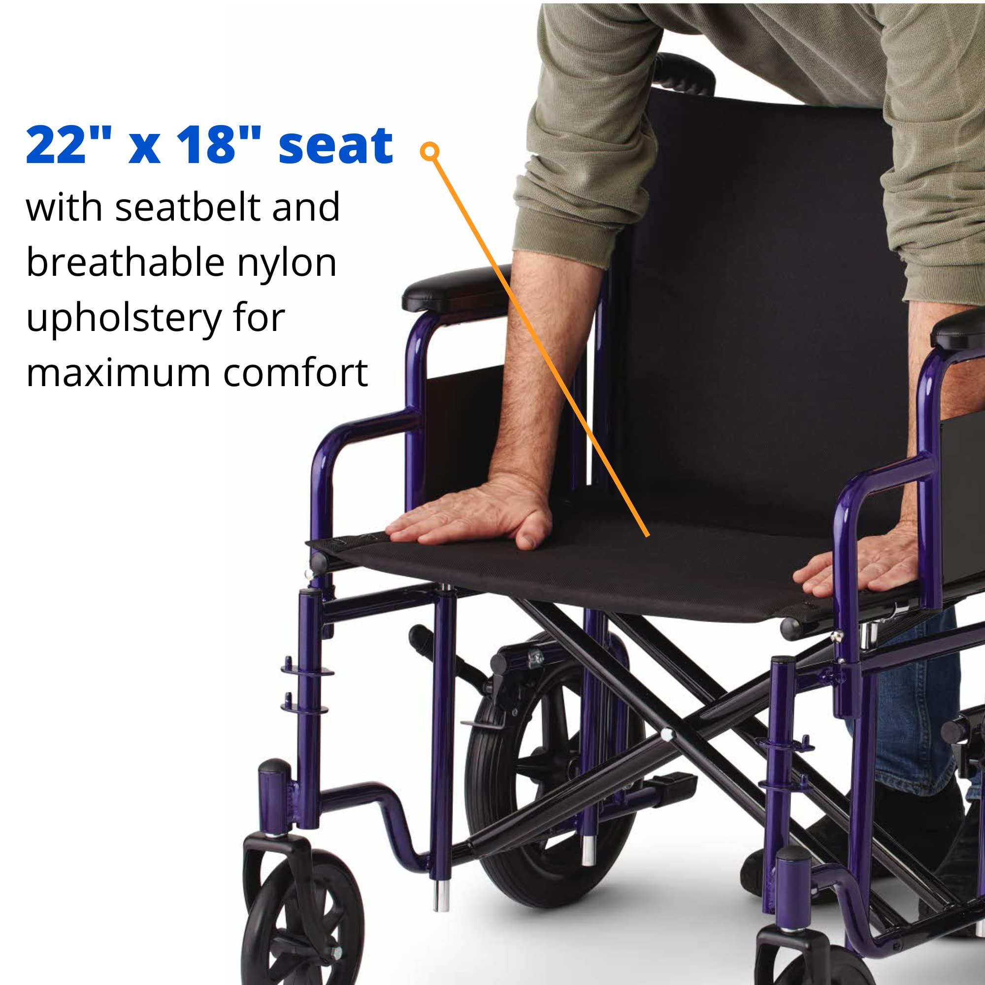 Bariatric Steel Transport Chair, 22" Seat Width