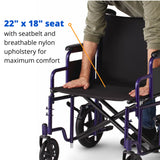Bariatric Steel Transport Chair, 22" Seat Width