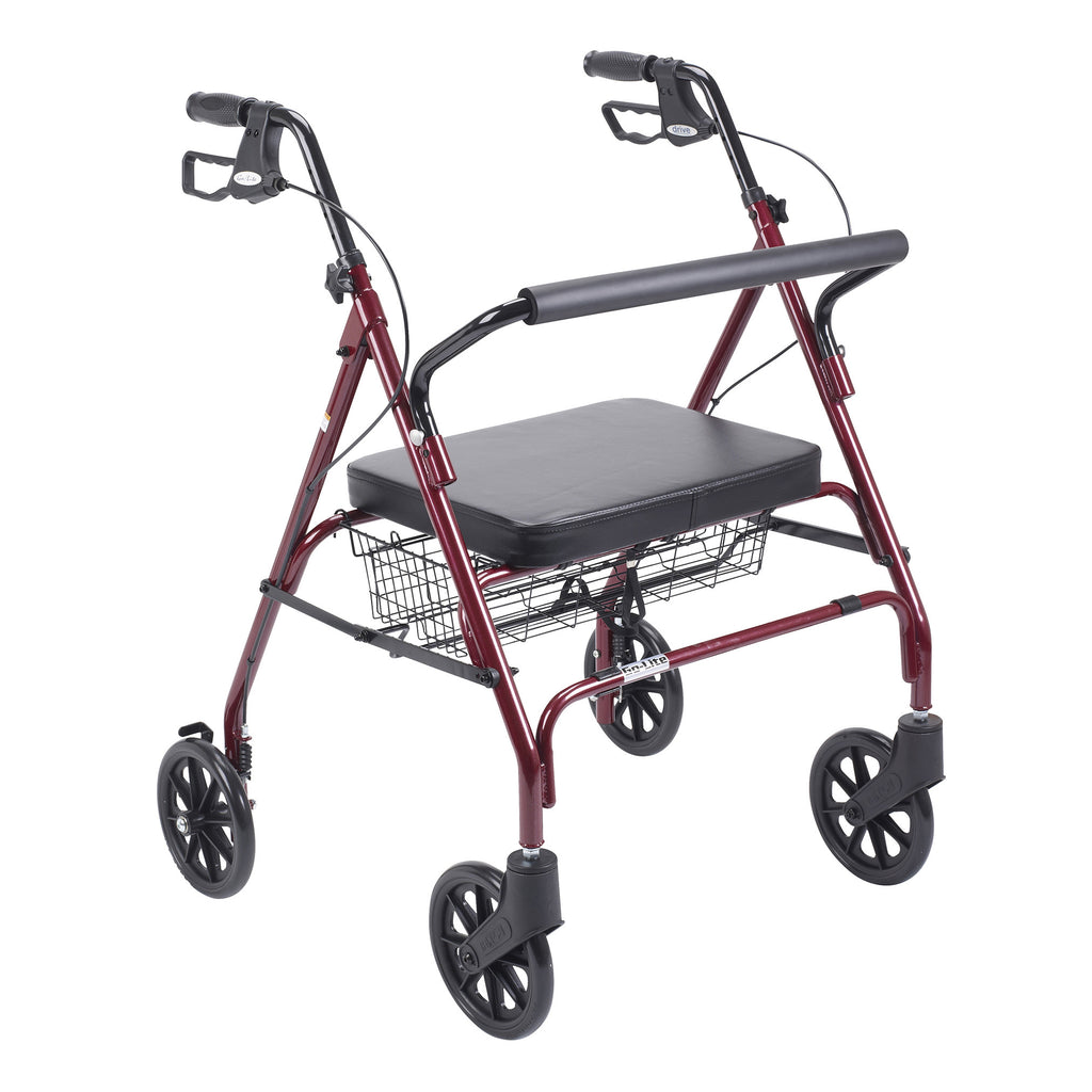 Heavy Duty Bariatric Walker Rollator with Large Padded Seat, Red