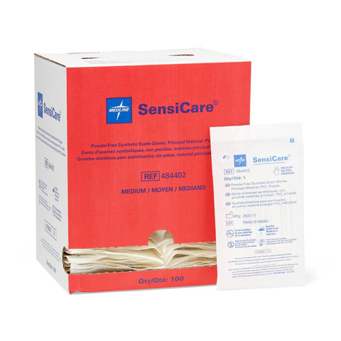 SensiCare Sterile Powder-Free Stretch Vinyl Exam Gloves, Singles, Medium (box of 100)
