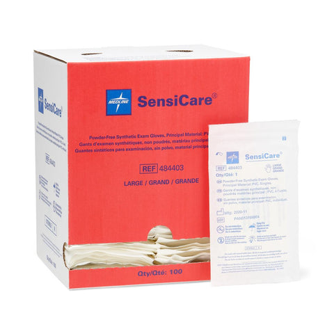 SensiCare Sterile Powder-Free Stretch Vinyl Exam Gloves, Singles, Large (box of 100)