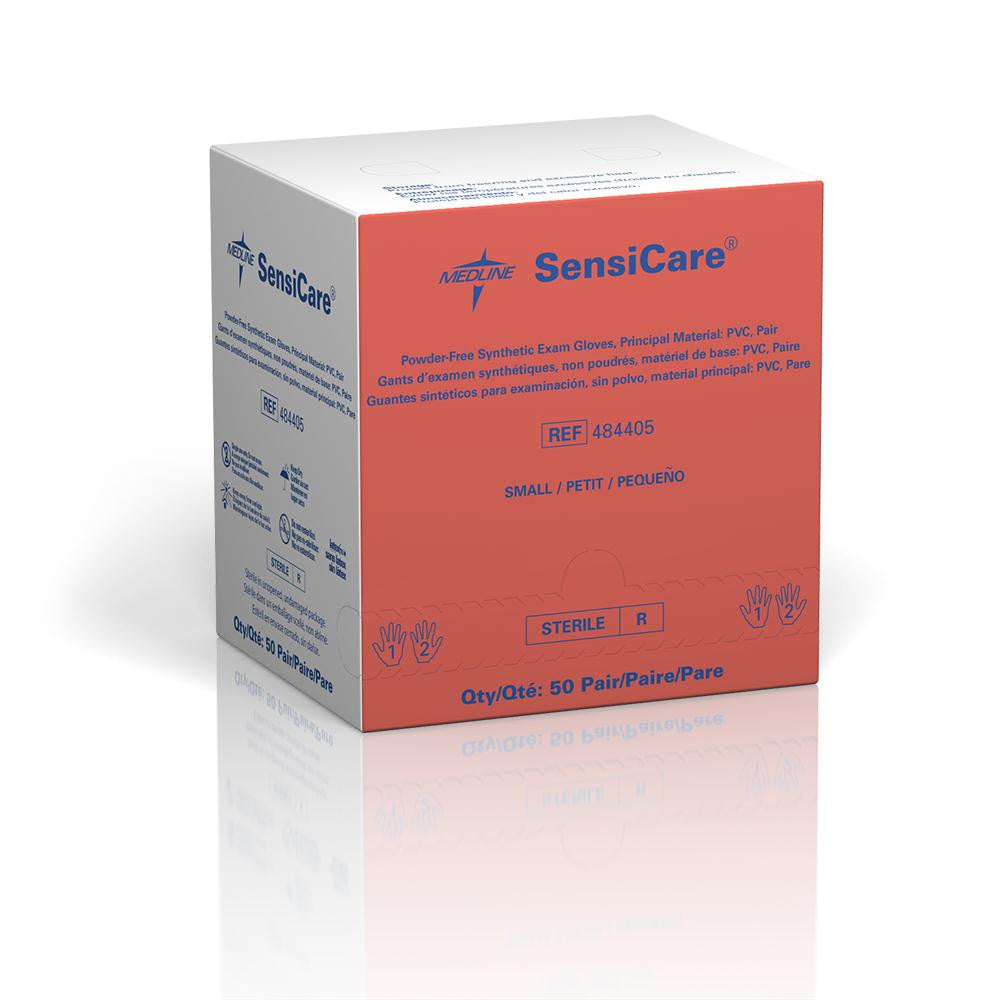 SensiCare Sterile Powder-Free Stretch Vinyl Exam Gloves, Pairs, Small (box of 50)