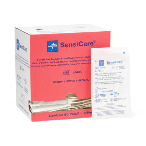 SensiCare Sterile Powder-Free Stretch Vinyl Exam Gloves, Pairs, Medium (box of 50)
