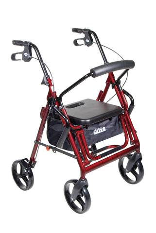 Duet Dual Function Transport Wheelchair Walker Rollator, Burgundy