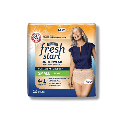 FitRight Fresh Start Incontinence Underwear, Beige, Small (bag of 12)