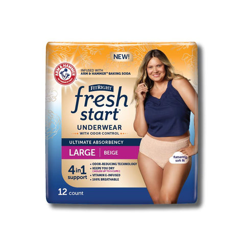 FitRight Fresh Start Incontinence Underwear, Beige, Large (bag of 12)