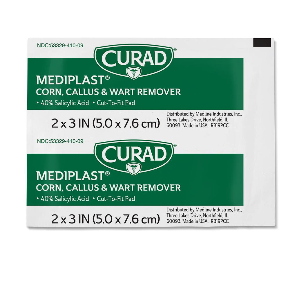 CURAD Mediplast Corn, Callus and Wart Remover Pads, 2" x 3" (case of 150)