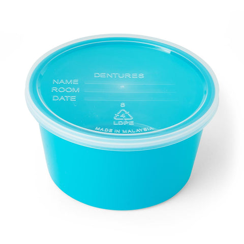 Denture Container with Lid, Aqua (tube of 25)