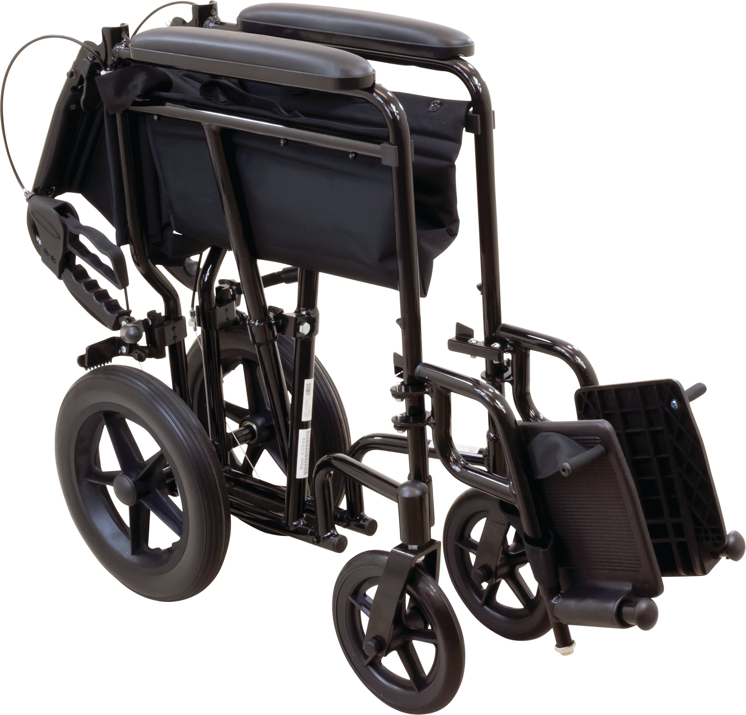 Transport Chair with 12-inch Rear Wheels, Aluminum Frame, Fixed Full-Length Arms and Swing-Away Footrests with Heel Loops