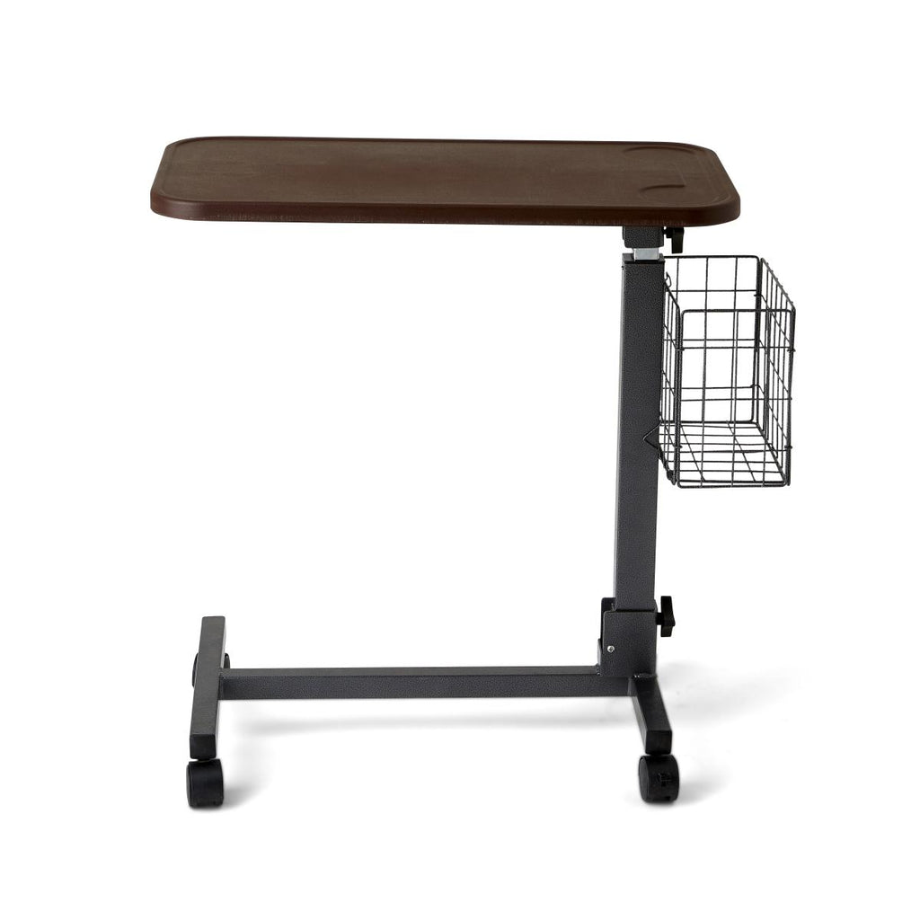 Fold-Flat Overbed Table with Basket, Walnut