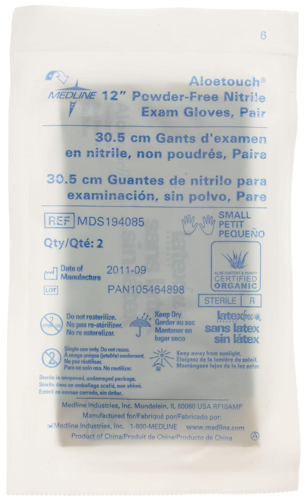 AloeTouch 12" Powder-Free Nitrile Exam Gloves, Sterile Pairs, Small (case of 200)