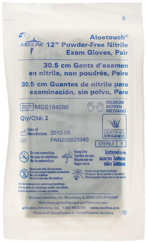 AloeTouch 12" Powder-Free Nitrile Exam Gloves, Sterile Pairs, Medium (case of 200)
