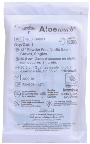AloeTouch 12" Powder-Free Nitrile Exam Gloves, Sterile Pairs, Large (case of 200)