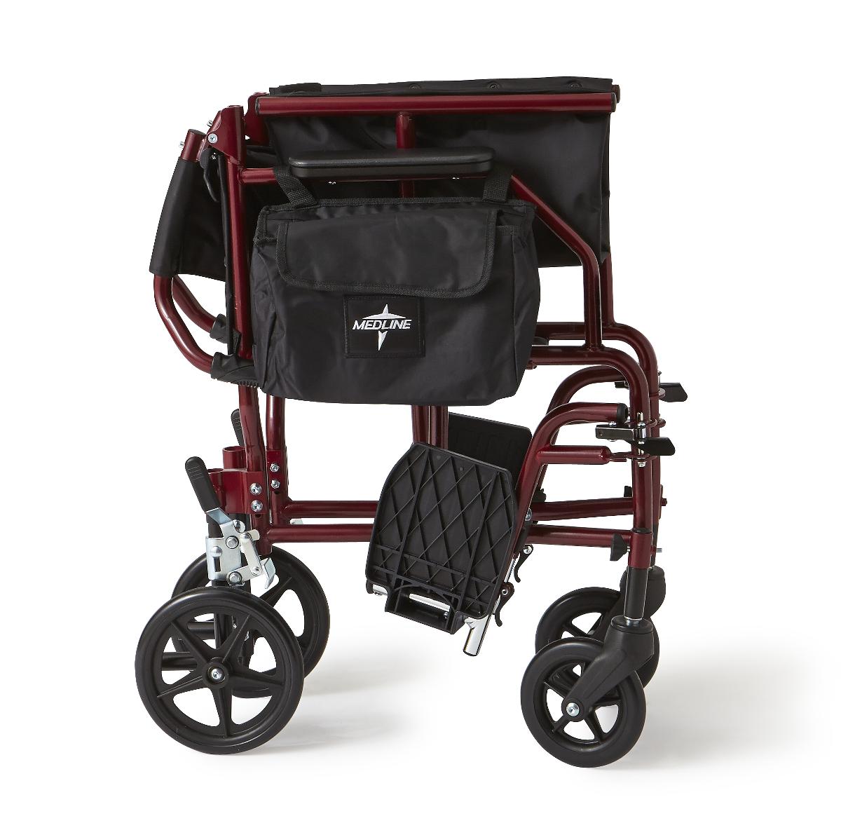Ultralight Steel Transport Chair with Removable Wheels, Red