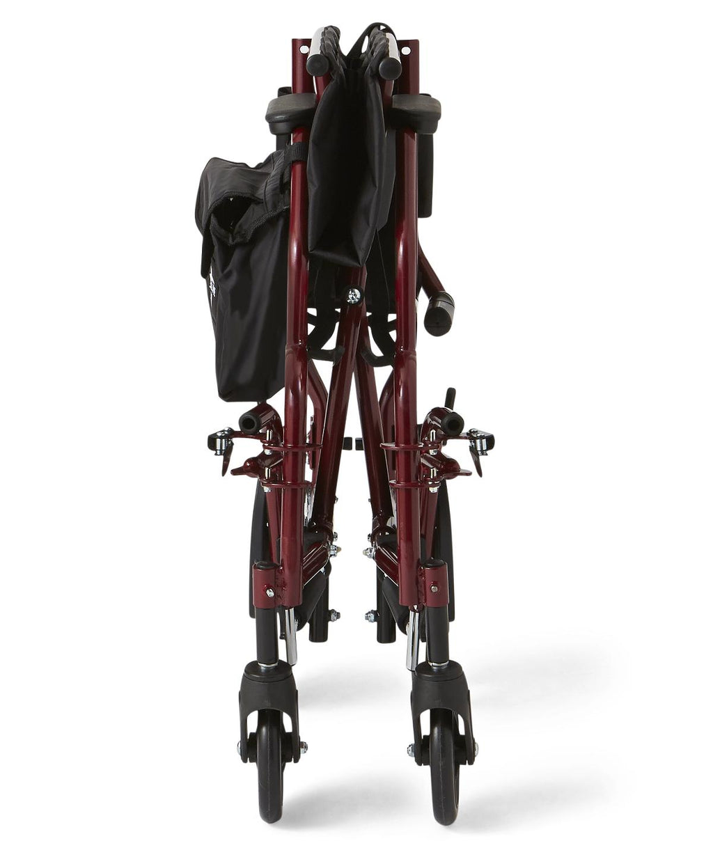 Ultralight Steel Transport Chair with Removable Wheels, Red
