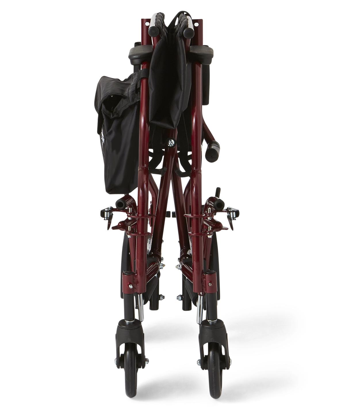 Ultralight Steel Transport Chair with Removable Wheels, Red