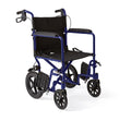 Basic Aluminum Transport Chair with 12" Wheels, Blue