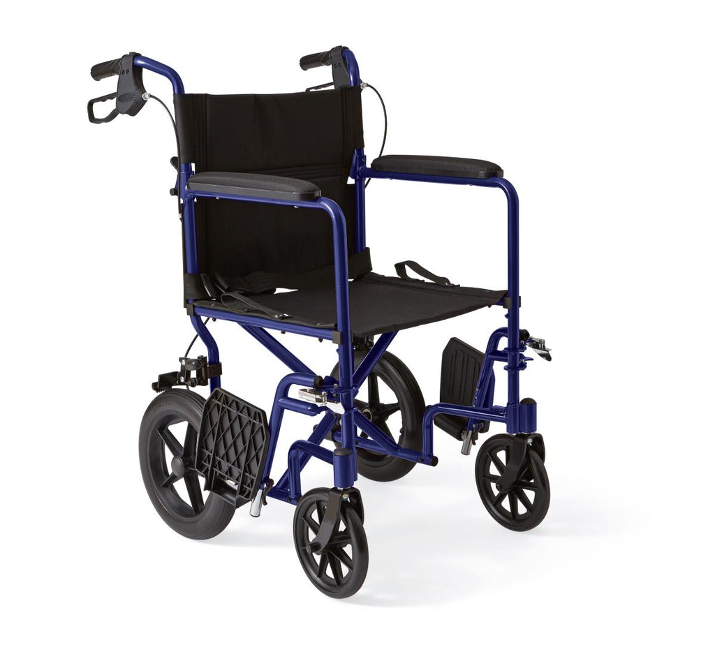 Basic Aluminum Transport Chair with 12" Wheels, Blue