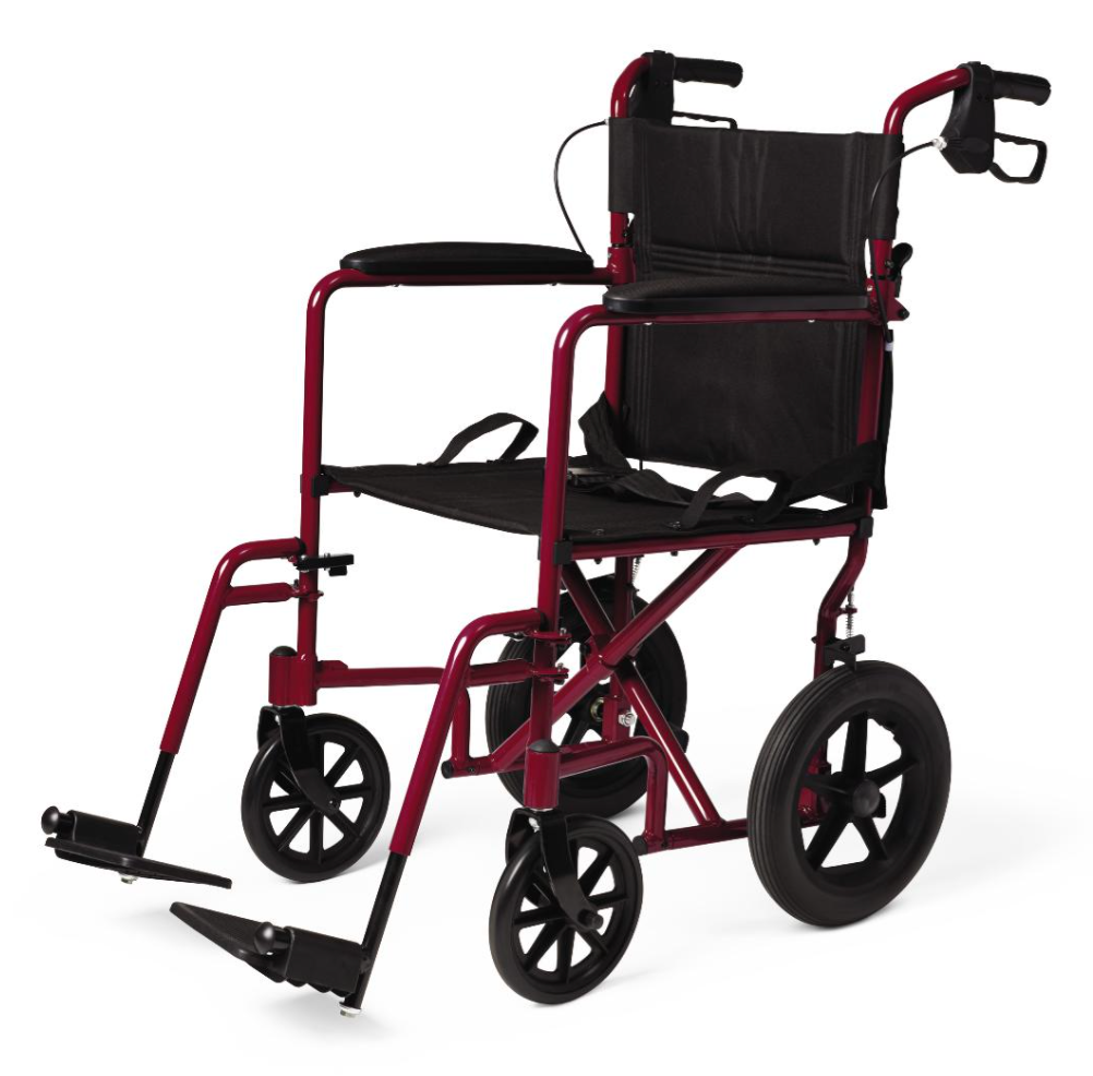Basic Aluminum Transport Chair with 12" Wheels, Red