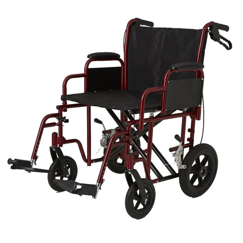 Bariatric Transport Chair with Removable Desk-Length Arms and Swing-Away Footrests, Red