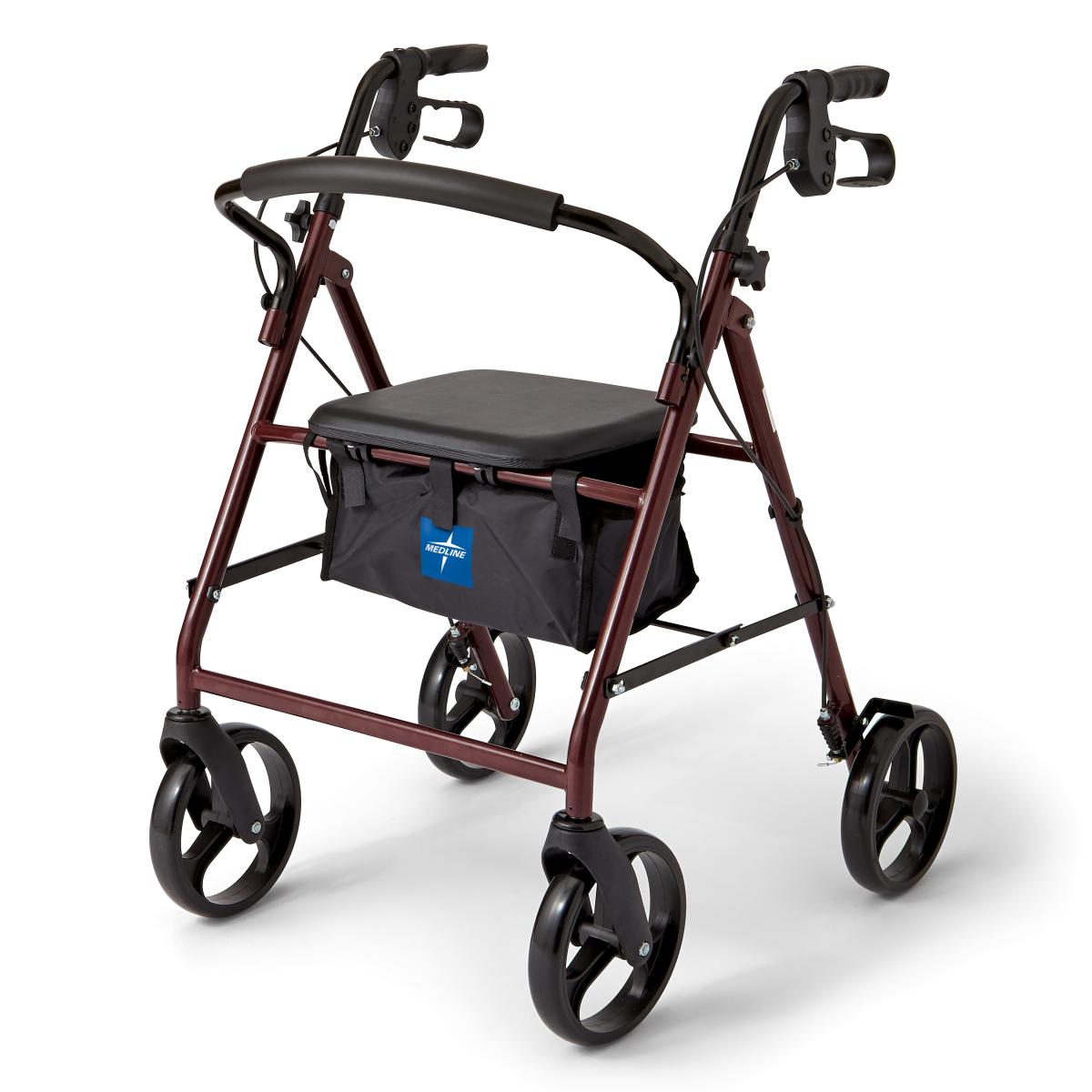 Basic Steel Rollator with 8" Wheels, Burgundy