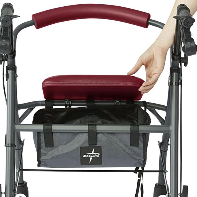 Basic Steel Rollator with 6" Wheels, Burgundy, Knockdown, Microban-Treated
