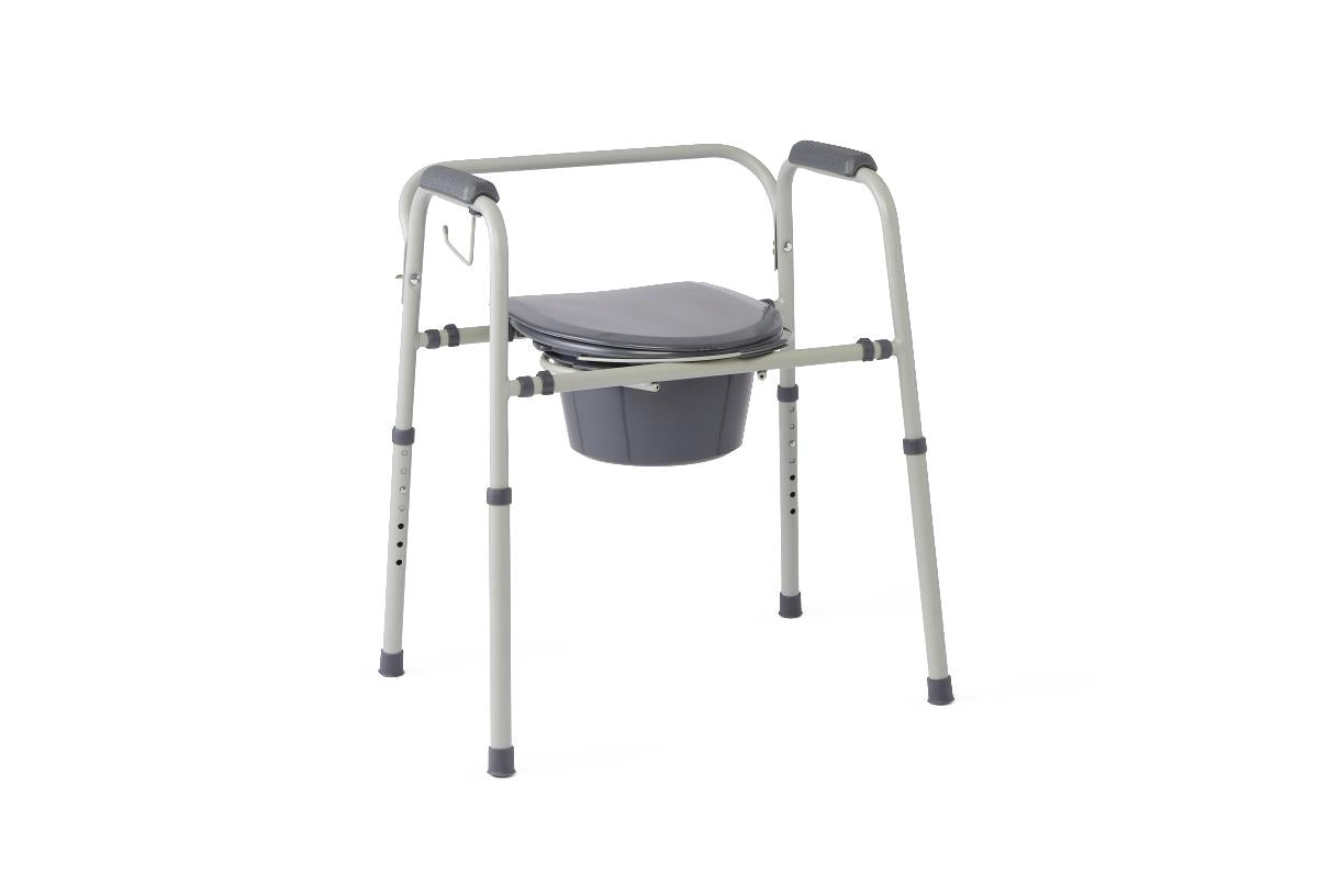 Knockdown Steel Bedside Commode with Microban, Gray