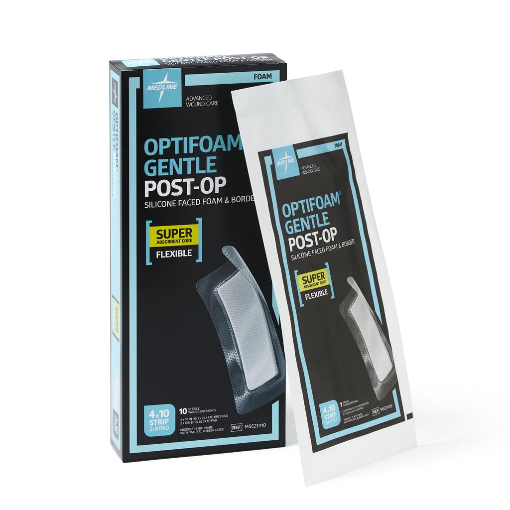 Optifoam Gentle Silicone-Faced Postop Foam Dressing, 4" x 10" (case of 100)